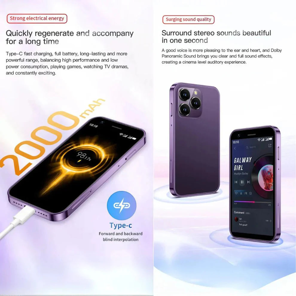 Mini iPhone Small Pocket Cellphone(64GB Storage + 3GB RAM)